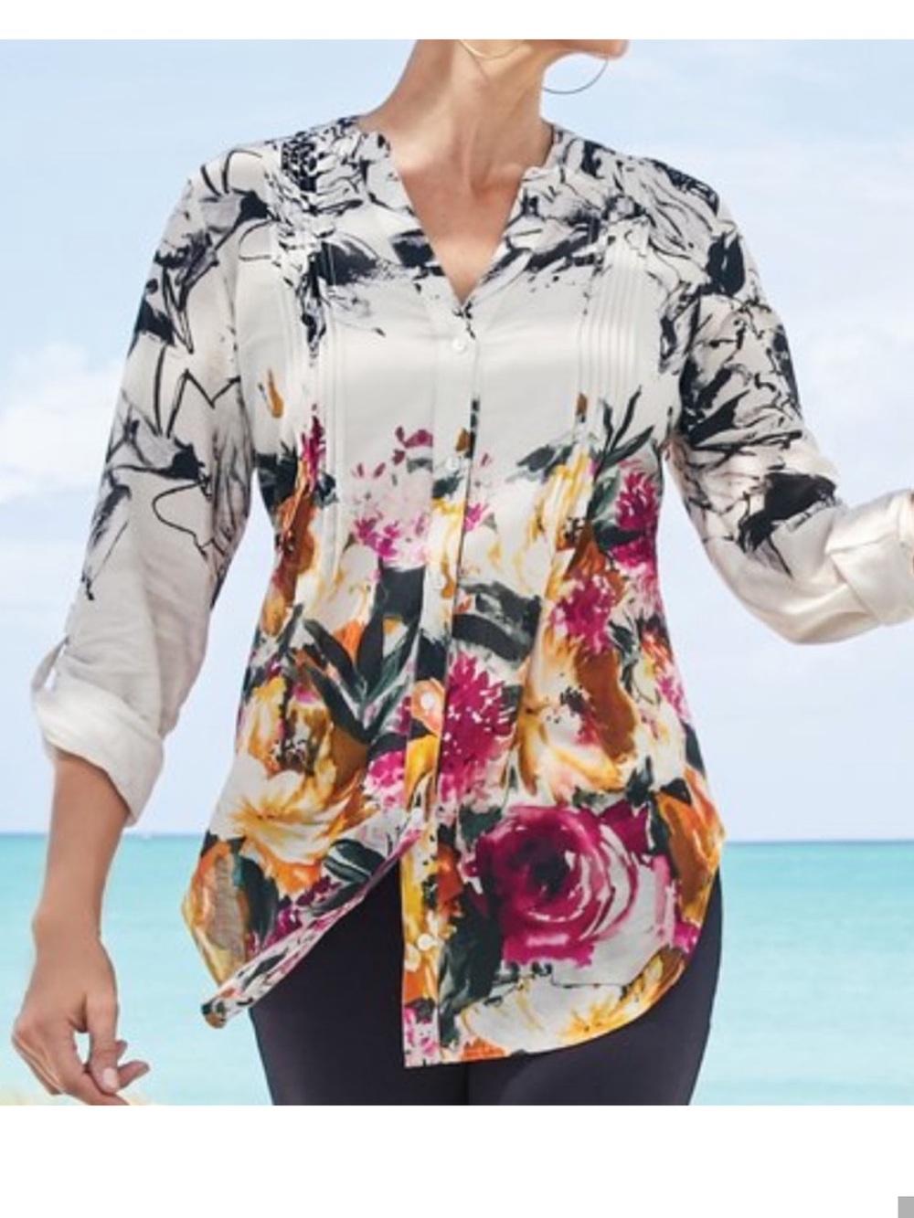 NWT Soft Surroundings Champ de Fleur button down top Sz 2X